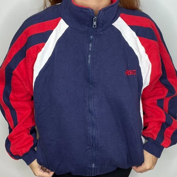 Vintage 90s Asics striped trackjacket zip up track sweater L - Picture 6 of 8